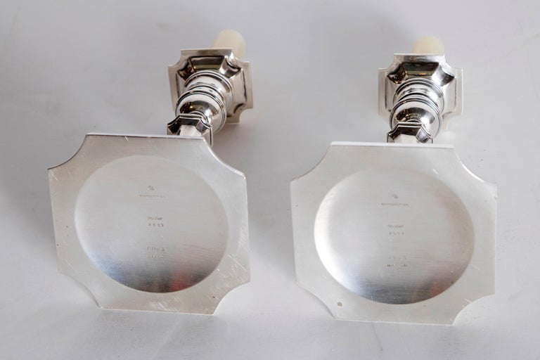 A Pair of George II Style Sterling Silver Candlesticks by Cartier