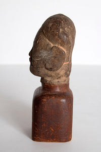 Asian Antiquity Clay Head on Wood Base