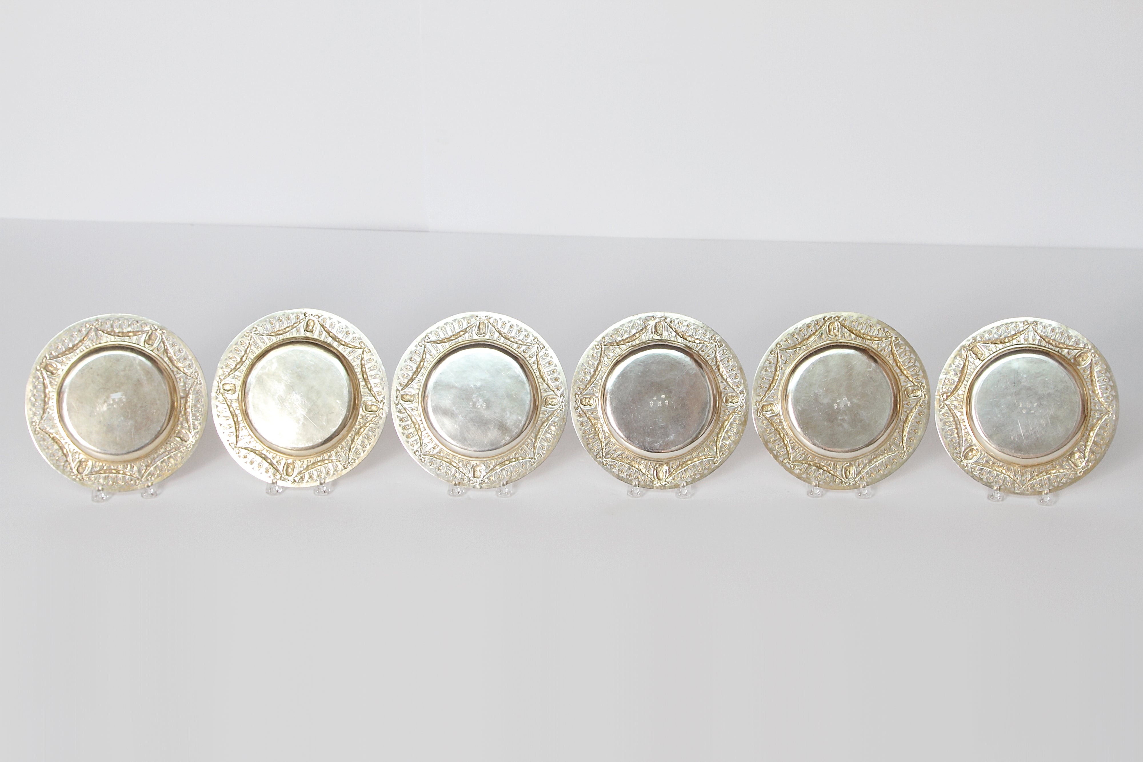 Set of Six (6) 800 German Silver Plates with Pierced Borders