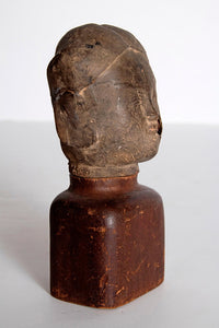 Asian Antiquity Clay Head on Wooden Base