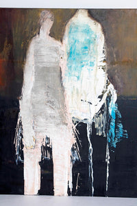 "Couple with Blue" by Brigitte McReynolds, Abstract and Figurative Oil on Board