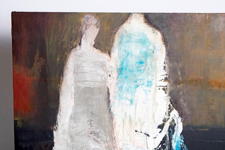 "Couple with Blue" by Brigitte McReynolds, Abstract and Figurative Oil on Board