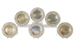 Set of Six (6) 800 German Silver Plates with Pierced Borders