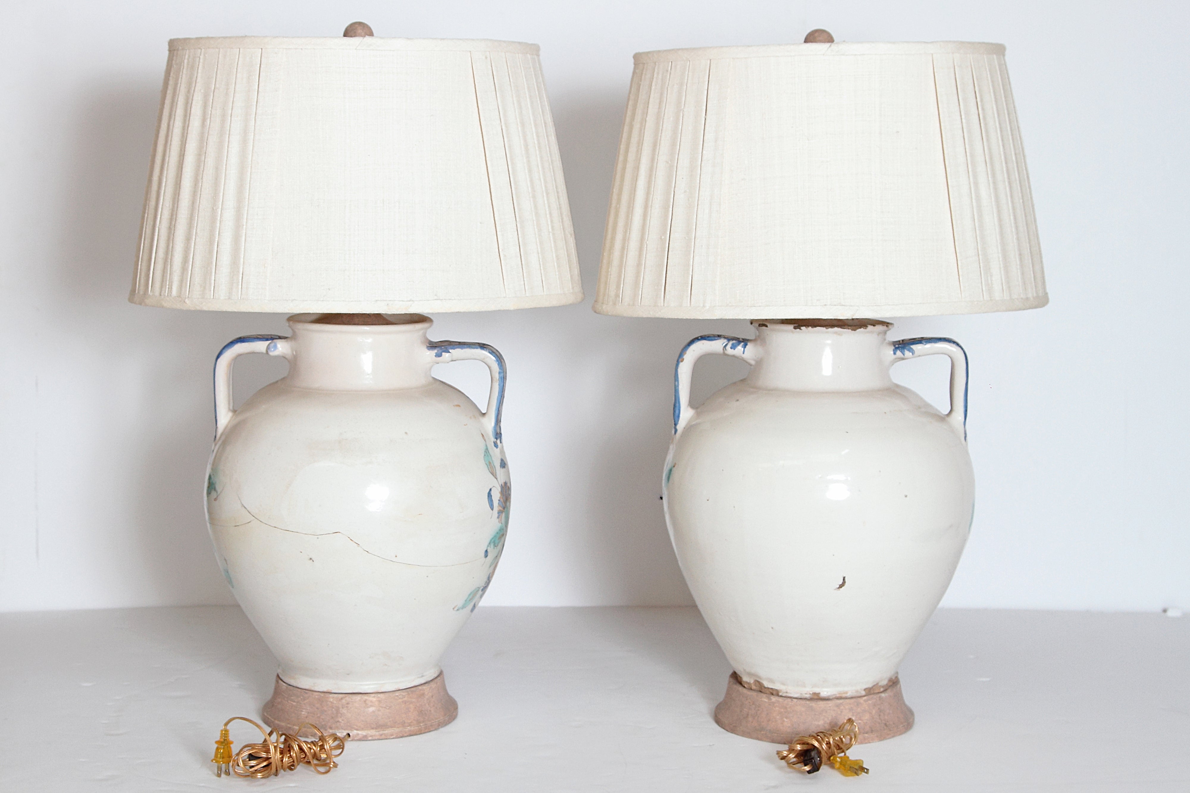 A Pair of Large 17th Century Italian Majolica Vases as Lamps