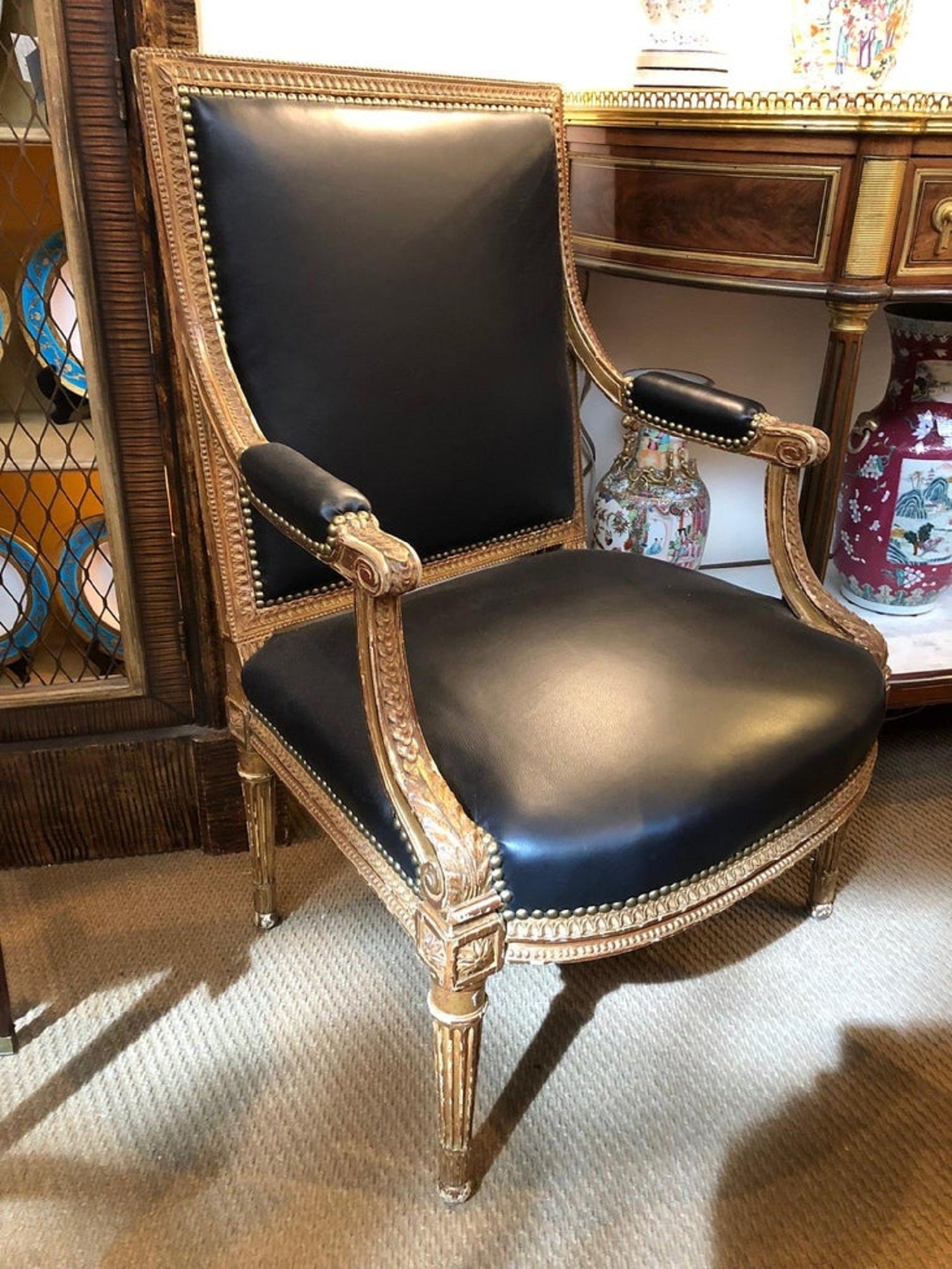 A Pair of Louis XVI-Style Giltwood Fauteuils/Armchairs