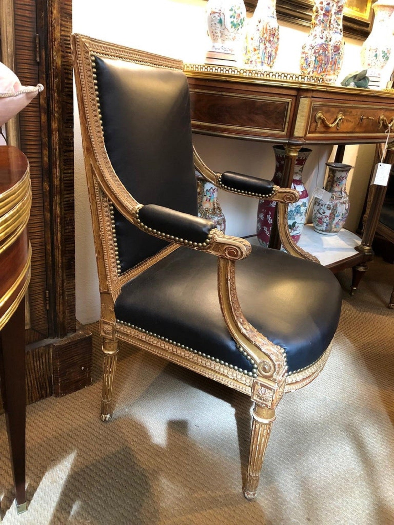 A Pair of Louis XVI-Style Giltwood Fauteuils/Armchairs