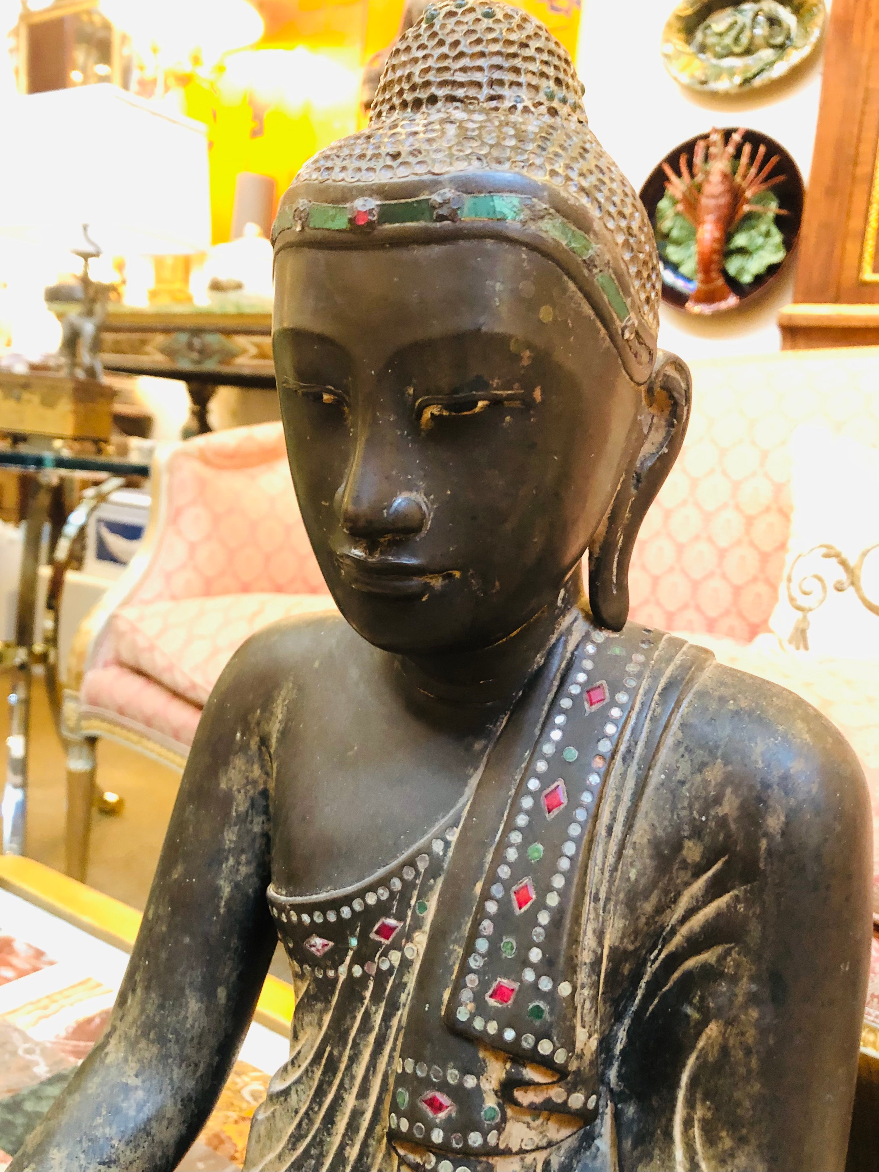 Nick Mandalay Buddha with – of Verdigris Bronze Style 19th Antiques Brock Century