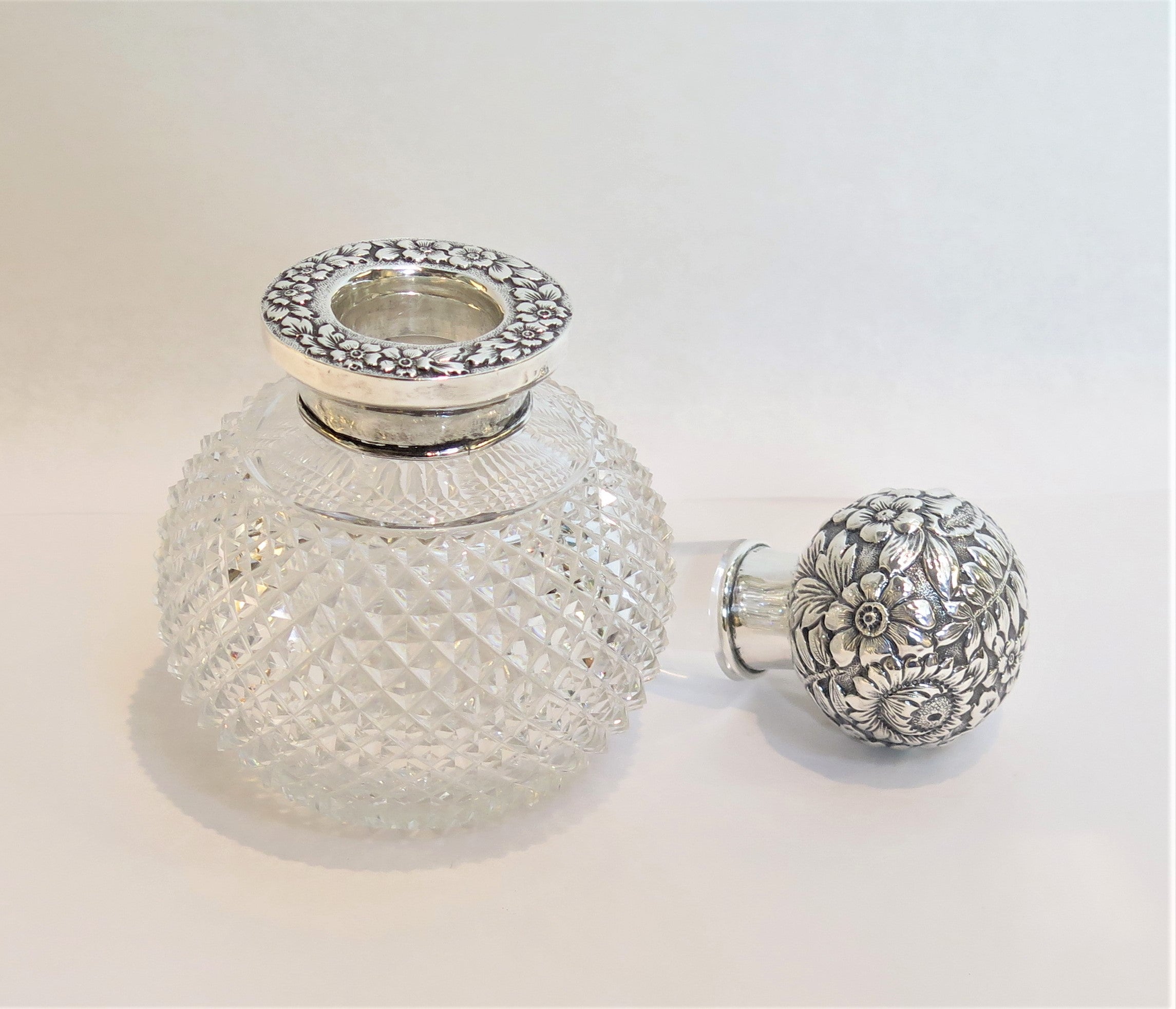 Black, Starr & Frost Cut Glass and Sterling Perfume Bottle