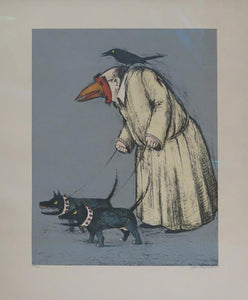 "Confused Man Walking His Dogs" by John Alexander (American, 1945- )