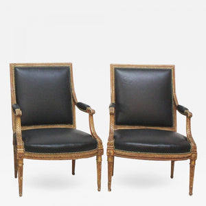 A Pair of Louis XVI-Style Giltwood Fauteuils/Armchairs