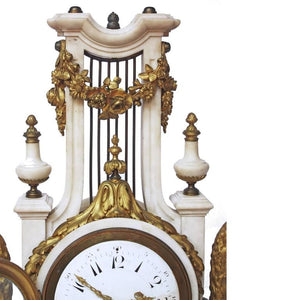 French Louis XVI-Style Marble and Gilt Bronze Lyre-Form Clock  C. 1825 - 1890, France