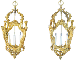 Pair of French Rococo Style Gilt Bronze Lanterns (Formerly Gas)